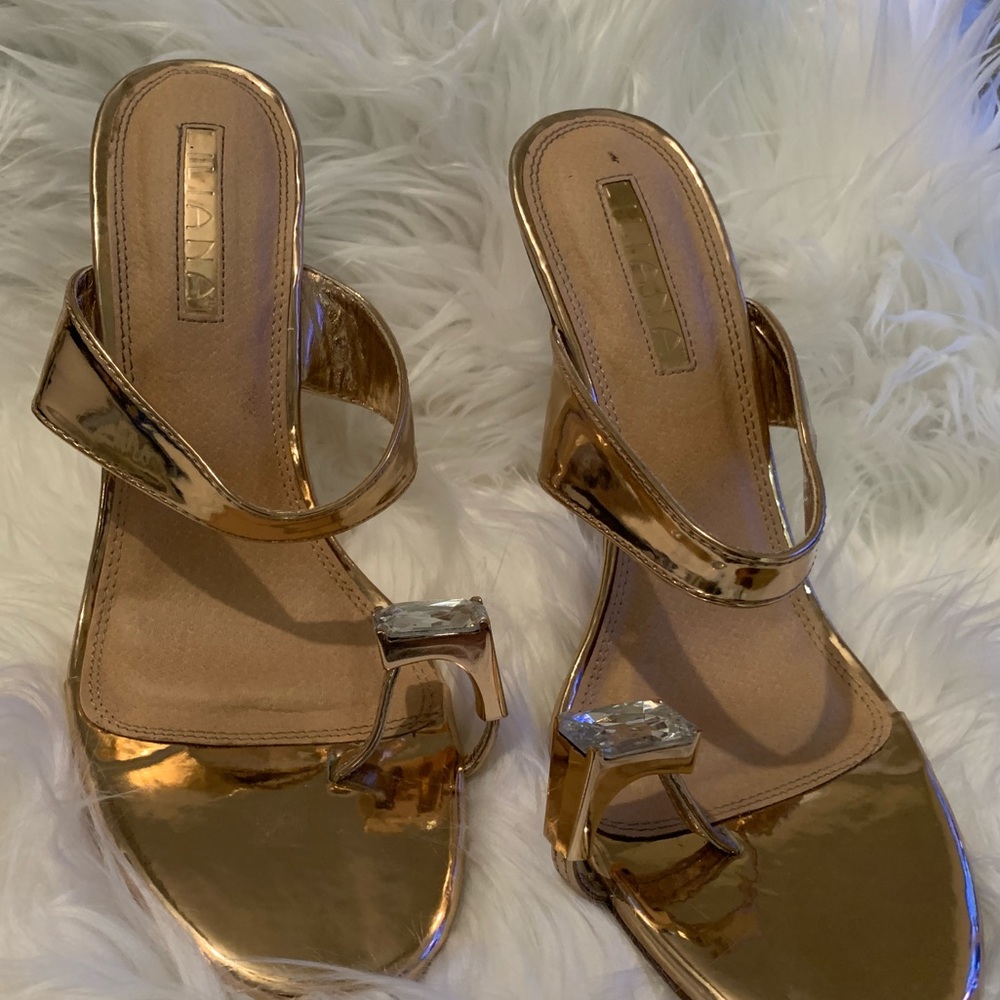 Rose Gold wedge transparent heel with rhinestone